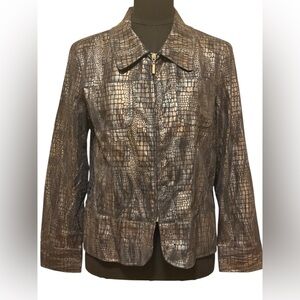 Birch Hill Metallic Brown Croc-Embossed Zip Jacket